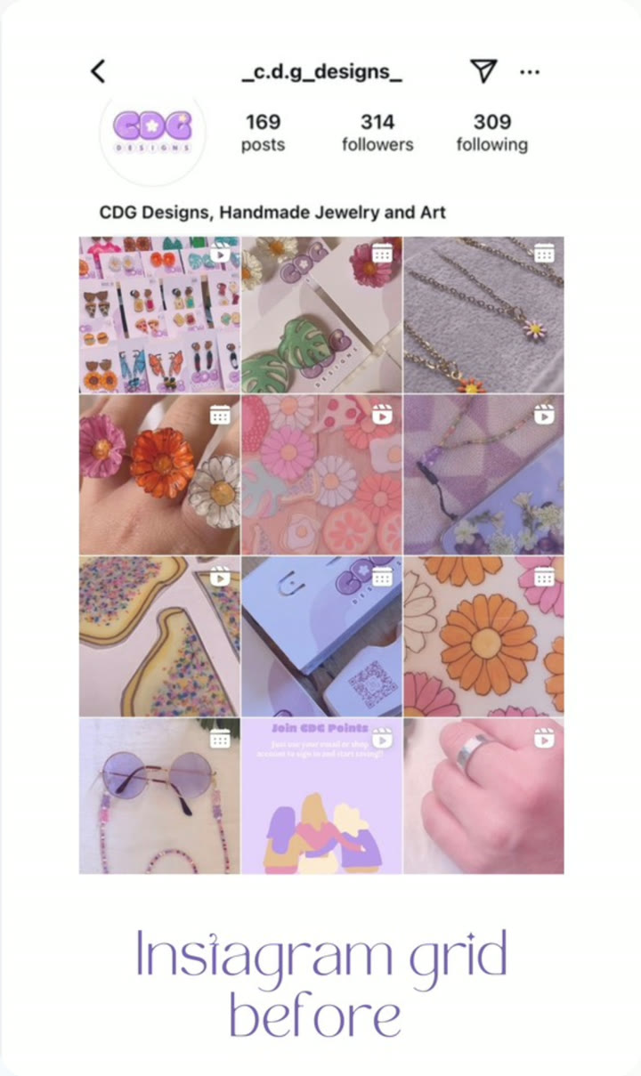 Cristina's Instagram grid before: mixed colours and styles, no single look
